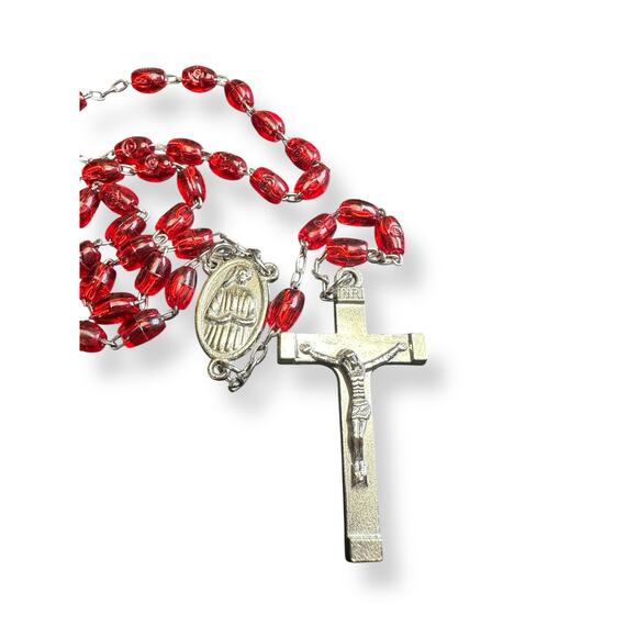 Pre-Loved Red Rosary Beads on Silver-Tone Chain - Picture 2 of 3